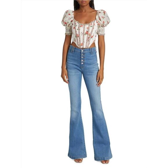 Alice + Olivia Audie Floral Puff-Sleeve Corset Top 6 NWT - Picture 2 of 9